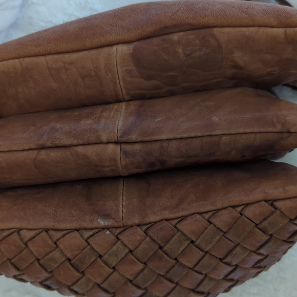 Macon Collection Cognac Leather Woven Crossbody - Picture 7 of 12